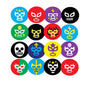 Set of 12 colorful round pinback buttons with cartoon angry face wrestling icons