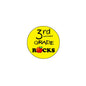 Yellow round pin-back button with "3rd Grade Rocks" text and red graphic