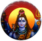 2.25-inch pinback button with blue Shiva figure, red halo and trident graphic