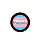 Round transgender pride flag fridge magnet with black border and Transgender text
