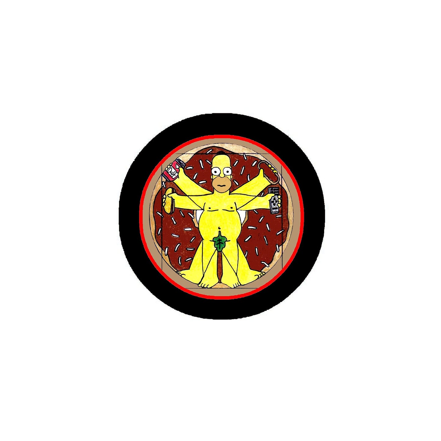 Vitruvian Man Cartoon 2.25" Pinback or Jackets, Backpacks, etc.