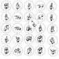 Round ASL hand sign magnets with letters A–Y, black icons on white circles