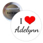 1.25-inch round pinback button with 'I Adelynn' and red heart graphic