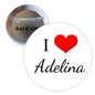 2.25-inch pinback button: red heart with 'I Adelina' text