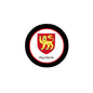 Round Aquitaine family crest magnet with red shield lion inside black ring