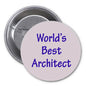 2.25-inch pinback button, 'World's Best Architect' blue text on light pink