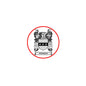 Round Atkinson coat of arms magnet with black crest and white shield, red border