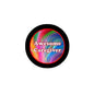 Black round pinback button with colorful swirl and “Awesome Caregiver” text