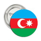 Azerbaijan country flag pinback button with blue, red, white crescent and star