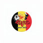 Belgium Qatar 2022 soccer pinback button, round black/red/yellow design with ball