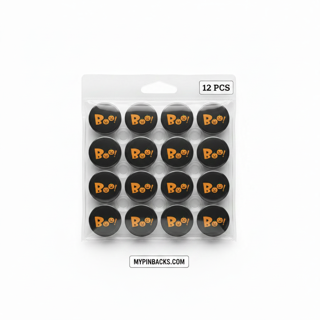 Pack of 12 black round foam balls with orange 'Bee!' logos, sealed in a clear plastic blister pack on a white background.