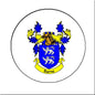 3-inch circular coat of arms magnet with blue/yellow shield and Barne banner