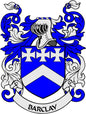 Barclay family crest coat of arms magnet, blue and white shield with BARCLAY text