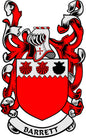 Coat of arms pinback with red shield, black wing shapes, and white BARRETT banner