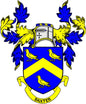 Baxter family crest coat of arms pin with shield and two birds