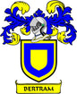 Family crest coat of arms magnet with shield, helmet, and BERTRAM name