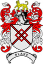 Family crest coat of arms magnet with red-and-white shield and Blake ribbon