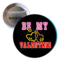 2.25-inch black pinback button with “BE MY VALENTINE” text and yellow decorative icons