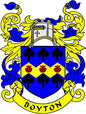 3-inch Boyton family crest coat of arms magnet, blue and yellow shield with cross