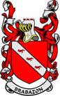 Red and white coat of arms magnet with helmet, banner, and BRABAZON lettering