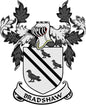 Bradshaw coat of arms magnet with shield, birds, diagonal stripes, and banner text