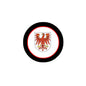 Branderburg round family crest magnet, black ring with red border and eagle coat of arms