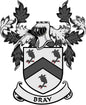 Bray family crest pinback badge with black shield and red bird details
