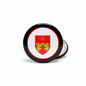Brennan family crest coat arms magnet, 3-inch round black with red-and-gold shield