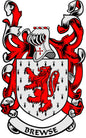 Family crest magnet featuring red and black lion coat of arms with “BREWSE” banner
