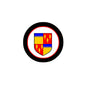 3-inch coat arms crest magnet, circular black frame with yellow shield and red details