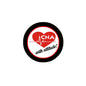 CNA attitude pinback brooch, circular black-and-red enamel with heartbeat and text