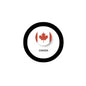 Round keychain bottle opener with black ring and Canada flag maple leaf center