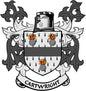 Cartwright family crest arms magnet, 3-inch shield design with flames and birds