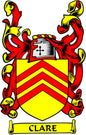 Heraldic coat of arms enamel pin with red/yellow shield and ribbon reading Clare