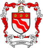 Clement family crest arms magnet with red-and-white shield and “CLEMENT” banner