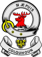3-inch round coat arms magnet with red deer crest and 'COLQUHOUN' ribbon text