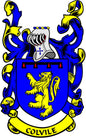 3-inch coat of arms magnet with blue and yellow shield, lion, and “COLVILE” text