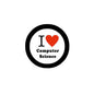 Round black pinback button with “I ♥ Computer Science” text on white center