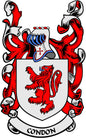 Condon family crest coat of arms pinback with red and blue shield