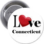 2.25-inch pinback button with 'I Love Connecticut' text and red heart