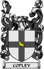 Copley family crest arms magnet with shield, bird emblem, and banner text