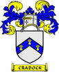 Cradock family crest coat of arms magnet with blue shield, gold details, and CRADOCK text