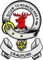 3-inch family crest coat arms magnet with red deer emblem and CRAUFURD text
