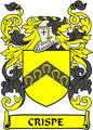 Coat of arms pinback with yellow shield, black lion details, crown, and CRISPE banner