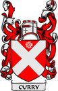Curry coat of arms pinback with red-and-white shield cross and “CURRY” banner