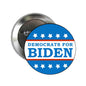 Circular pinback button with blue/red stripe, stars, and 'Democrats for Biden' text
