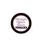 Round pinback button: black rim, red ring, white center with 'Design your Own PINBACKS' text