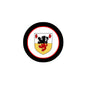Circular family crest coat of arms magnet with black rim and shield emblem