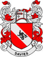 Davies family crest coat of arms magnet, red and white shield with black lion and “DAVIES”