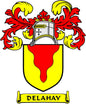 3-inch family crest magnet with red/yellow shield and DELAHAY banner